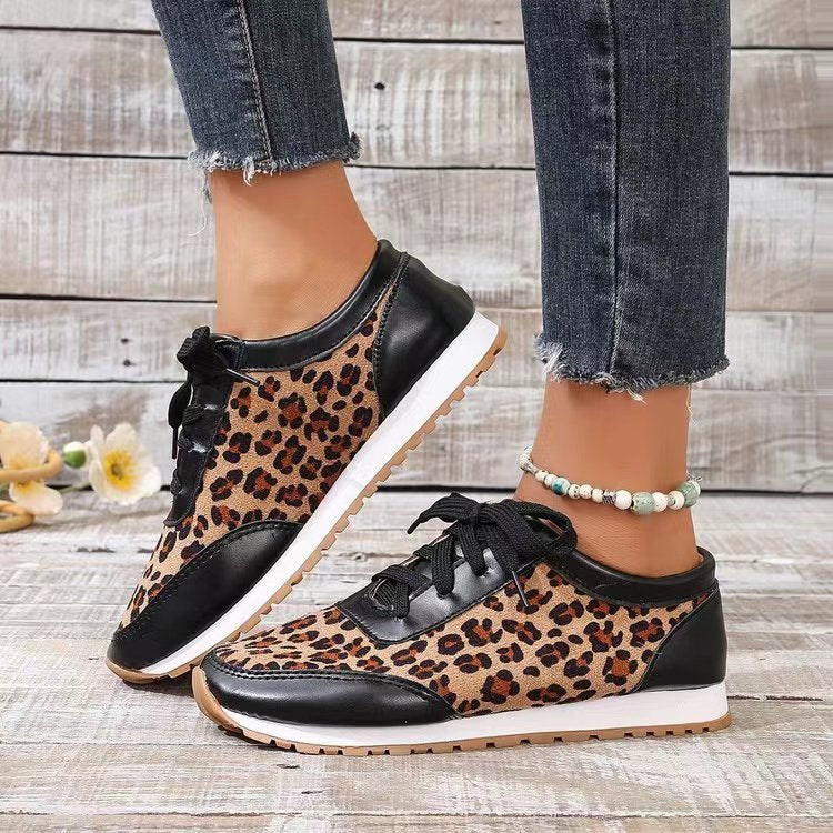 Baskets à lacets avec imprimé léopard – Style sportif et décontracté pour femmes