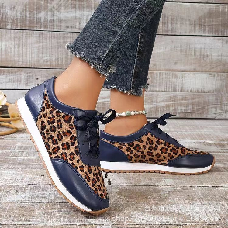 Baskets à lacets avec imprimé léopard – Style sportif et décontracté pour femmes