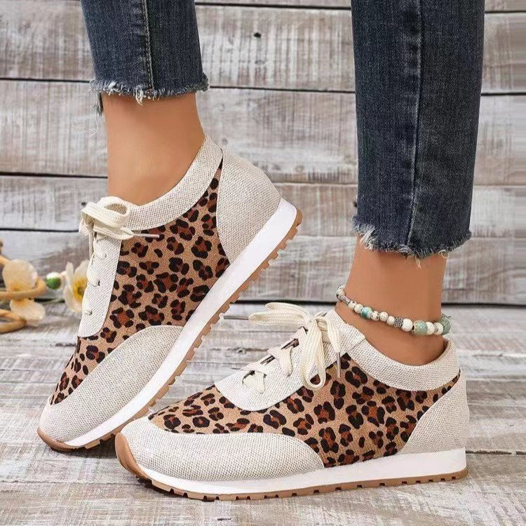 Baskets à lacets avec imprimé léopard – Style sportif et décontracté pour femmes