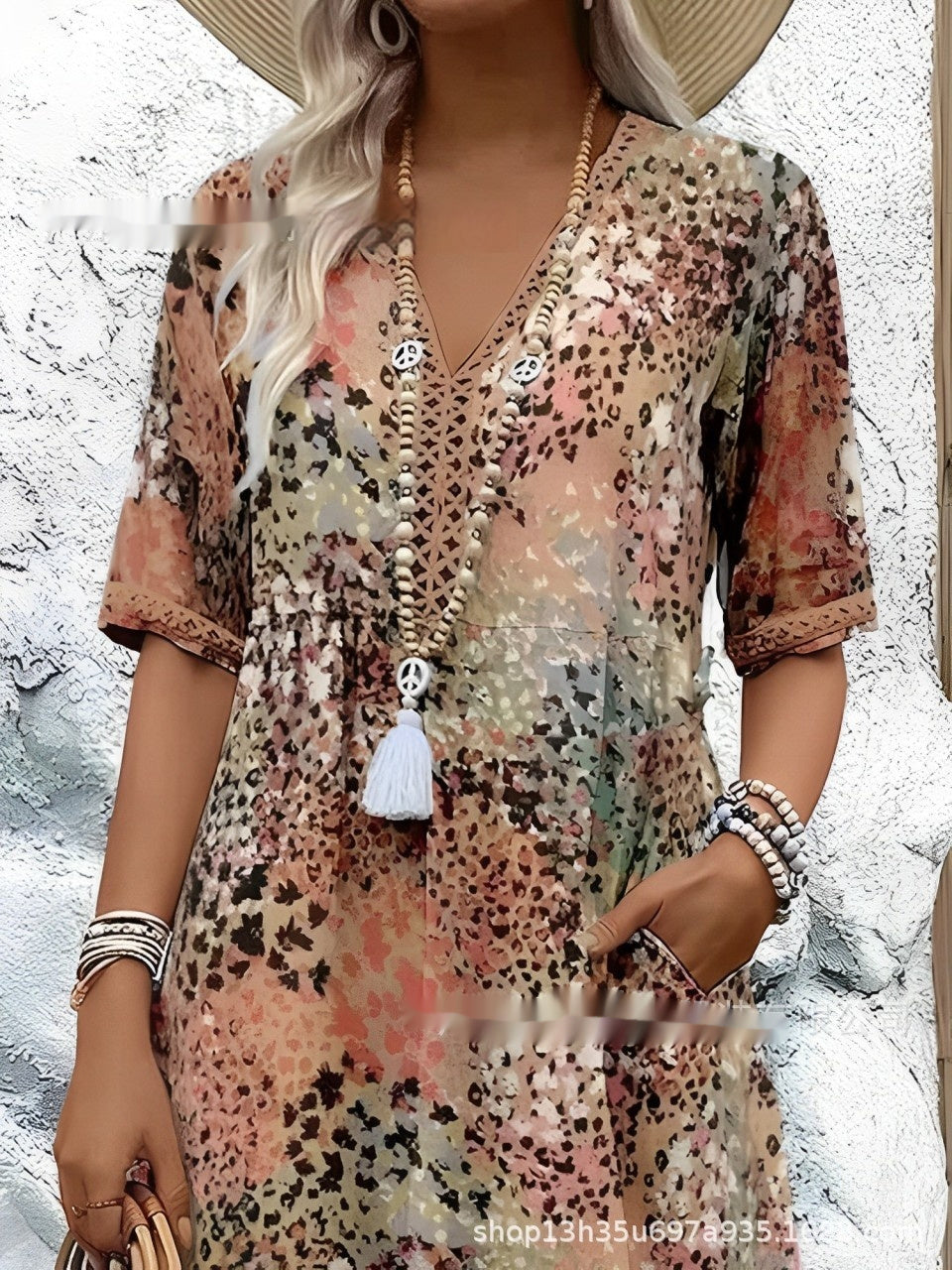 Salsam – Robe d'Été Décontractée à Col en V avec Poches, Parfaite pour les Vacances et la Maison