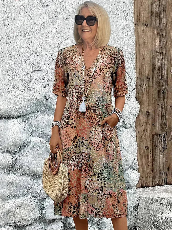 Salsam – Robe d'Été Décontractée à Col en V avec Poches, Parfaite pour les Vacances et la Maison