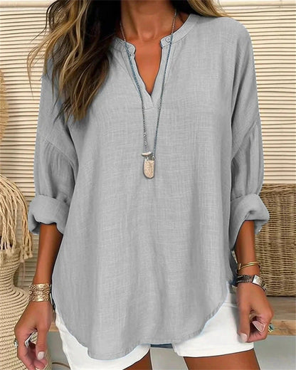 LOUISE – Chemise ample en coton et lin à col montant