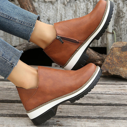 CASY - Bottines en cuir synthétique à talon bas