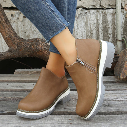CASY - Bottines en cuir synthétique à talon bas