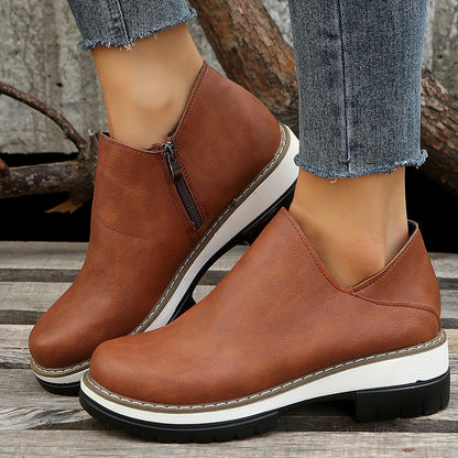 CASY - Bottines en Cuir Synthétique à Talon Bas | Vint Vogue
