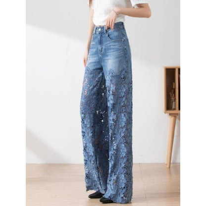 SORAYA – Pantalon Femme Taille Haute à Jambes Larges et Coutures Stylées