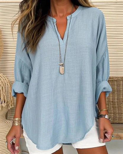 LOUISE – Chemise ample en coton et lin à col montant