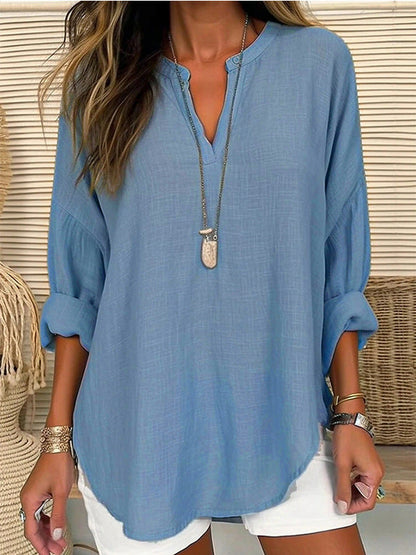 LOUISE – Chemise ample en coton et lin à col montant