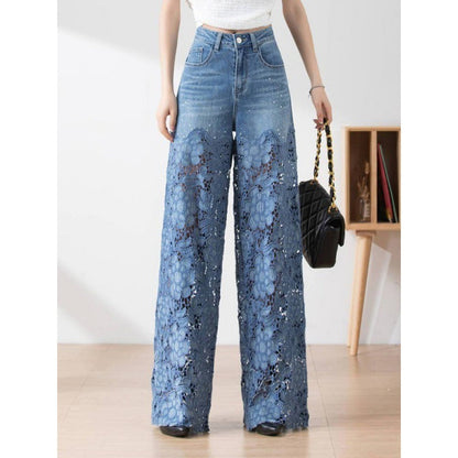 SORAYA – Pantalon Femme Taille Haute à Jambes Larges et Coutures Stylées