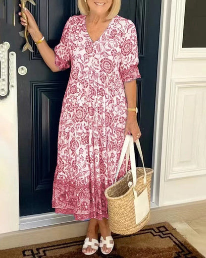 Temperament Commuting Long Floral Tie Dyed Printed Dress