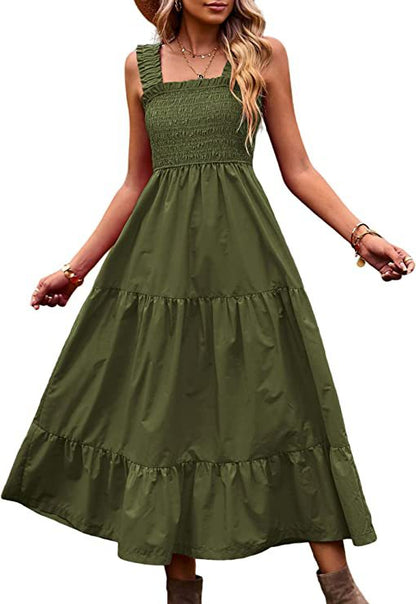 ALICIA – Robe longue d'été bohème décontractée à bretelles fines pour femme