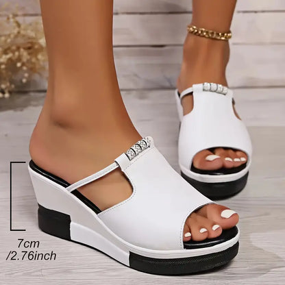 ALINE – Mules compensées pour femme en PU avec strass scintillants et semelle plateforme