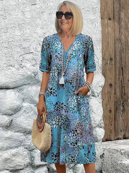 Salsam – Robe d'Été Décontractée à Col en V avec Poches, Parfaite pour les Vacances et la Maison